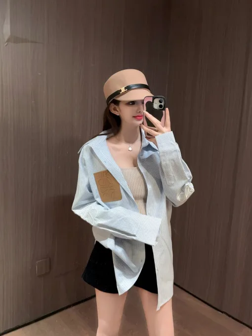 Hochwertiges Loewe Hemd Sky Leder Gestreift Stil