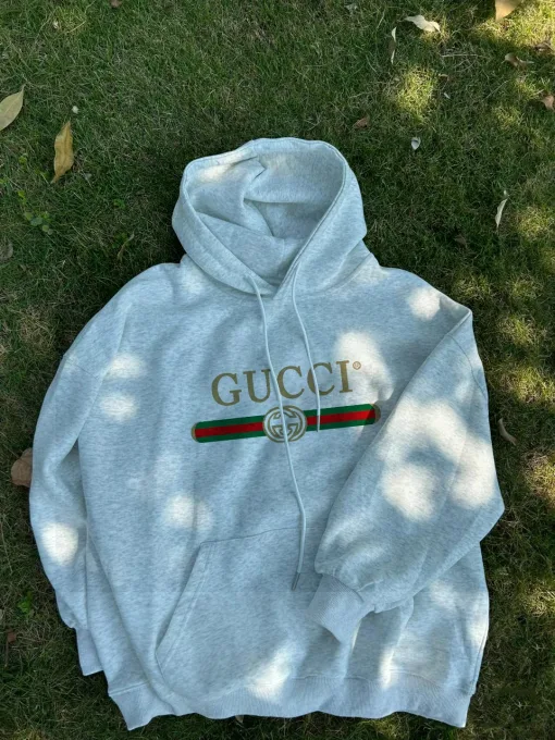 Hochwertige Gucci Sweatshirts Grau Fleece Klassischer Stil
