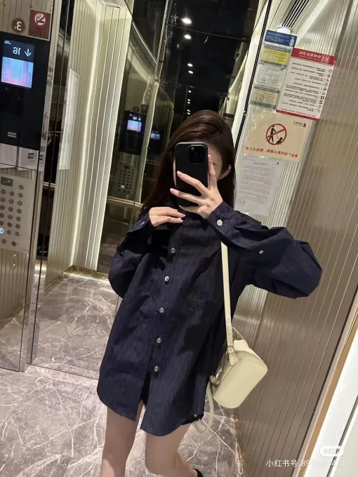 Premium Dior Langarm Navy Denim Monogramm Luxus
