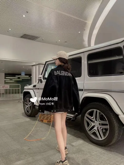 Hochwertige Balenciaga Mäntel Schwarz Denim Strass Stil