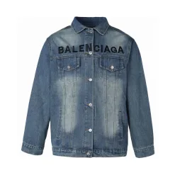 Luxus Balenciaga Mäntel Weiß Denim Bestickt Stil