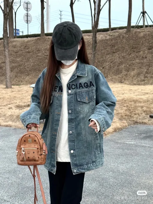 Premium Balenciaga Mäntel Schwarz Denim Bestickt Luxus