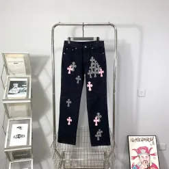 Hochwertige Chrome Hearts Jeans Pink Leder Vintage Style