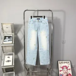 Hochwertige Louis Vuitton Jeans Blue Denim Bestickte Kollektion