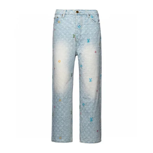 Luxus-Jeans von Louis Vuitton in weißer Denim-Stickerei-Kollektion