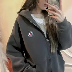 Premium Qualität Moncler Jacken Grau Fleece Bestickt Luxus