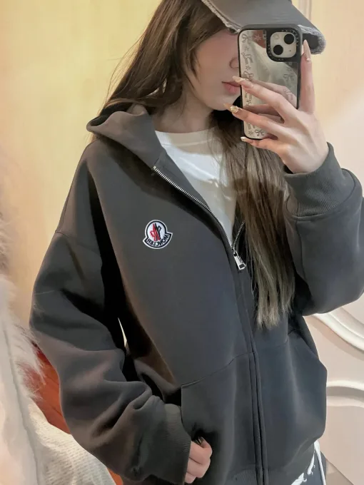 Premium Qualität Moncler Jacken Grau Fleece Bestickt Luxus