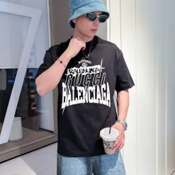 Premium Qualität Gucci Kurzarm Schwarz Baumwolle Druck Luxus