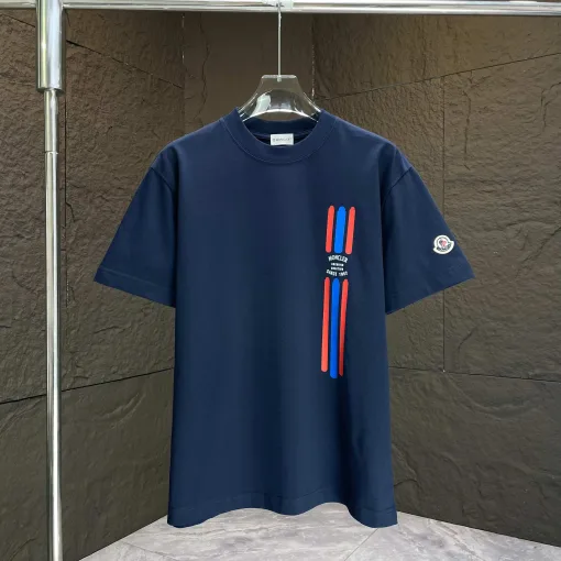 Luxus Moncler Kurzarm Schwarz Baumwolle Print Luxus