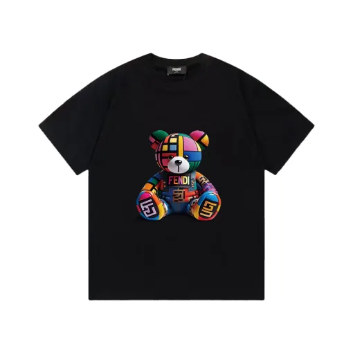 Premium Fendi Kurzarm Schwarzer Baumwolldruck