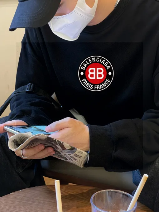Premium Qualität Balenciaga Sweatshirts Rot Fleece Monogramm Luxus