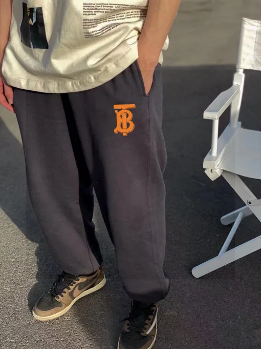 Premium Burberry Jogginghose aus grauer Baumwolle im Logo-Stil