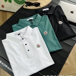 Bestseller Moncler Kurzarm Schwarz Seide Logo Luxus