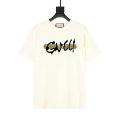 Hochwertiger Gucci Kurzarm Schwarzer Baumwolldruck Luxus