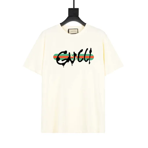 Hochwertiger Gucci Kurzarm Schwarzer Baumwolldruck Luxus