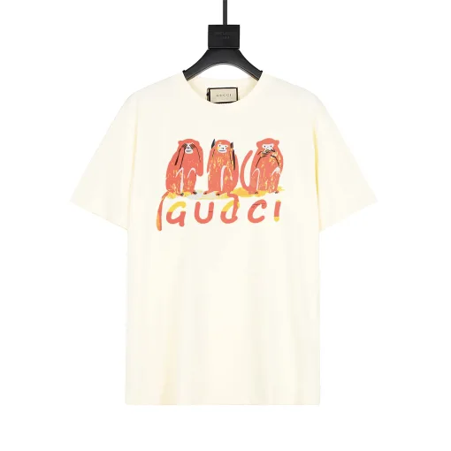 Hochwertige Gucci Kurzarm-Kollektion mit weißem Baumwolldruck