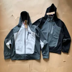 Hochwertige Patagonia-Jacken im schwarzen Patchwork-Stil