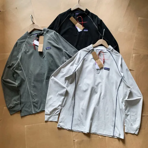 Hochwertige Patagonia Langarmshirts Schwarz Solid Luxury