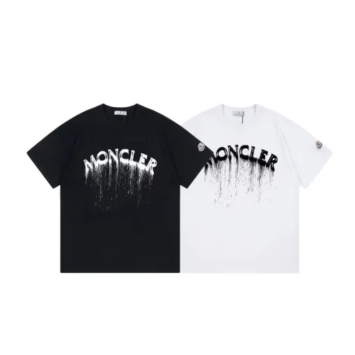 Hochwertiger Moncler Kurzarm Schwarzer Baumwolldruck Luxus