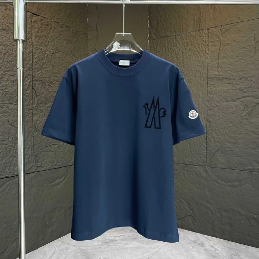 Luxus Moncler Kurzarm Schwarz Baumwolle Print Style