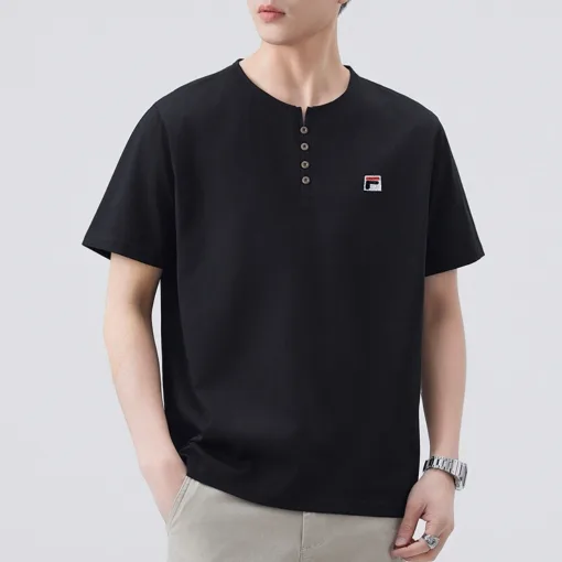 Luxuriöser Fila Kurzarm-Strickpullover in Schwarz im klassischen Stil