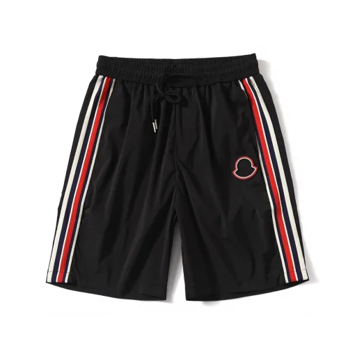 Premium Moncler Shorts Schwarzes Leder Logo Kollektion