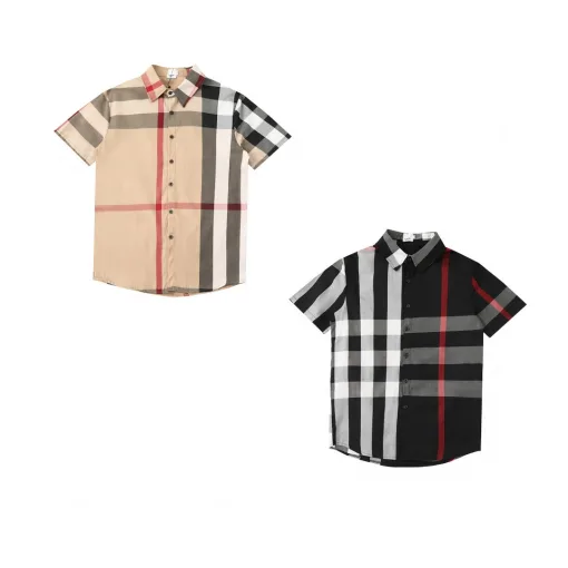 Premium Burberry Kurzarmhemd im Khaki-Karo-Stil
