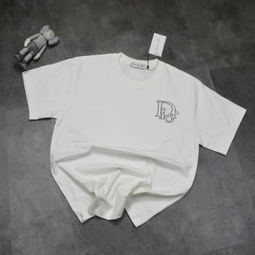 Premium Dior Kurzarm Schwarz Baumwolle Logo Style