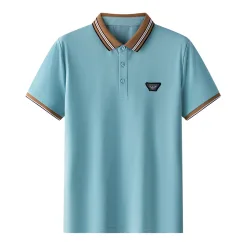 Premium Qualität Armani Kurzarmhemden Schwarz Seide Solid Luxury