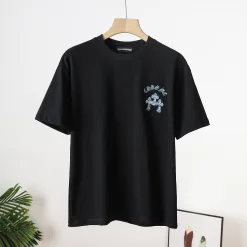 Meistverkaufte Chrome Hearts Kurzarm Schwarz Denim Strass Stil