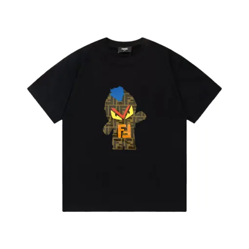 Bestseller Fendi Kurzarm Schwarz Baumwolle Print Luxus