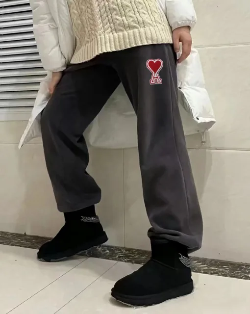 Premium Qualität Ami Jogginghose Schwarz Fleece Bestickt Luxus
