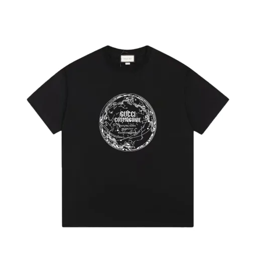 Premium Gucci Kurzarmhemd aus schwarzer Baumwolle im Logo-Stil