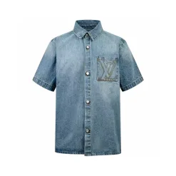 Hochwertiges Louis Vuitton Kurzarmhemd Gold Denim Classic Collection
