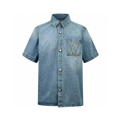 Hochwertiges Louis Vuitton Kurzarmhemd Gold Denim Classic Collection