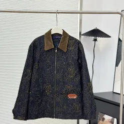 Hochwertige Louis Vuitton Mäntel Gold Denim Bestickt Luxus
