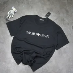 Premium Armani Kurzarm Schwarz Baumwolle Logo Style