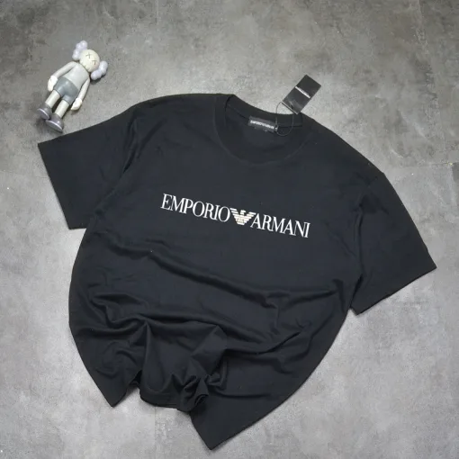 Premium Armani Kurzarm Schwarz Baumwolle Logo Style