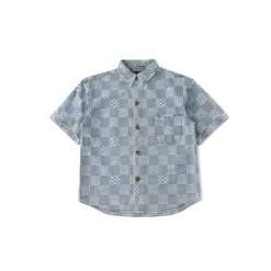 Premium Louis Vuitton Kurzarmhemd Denim Logo Kollektion