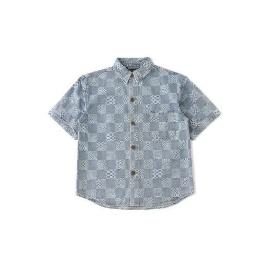 Premium Louis Vuitton Kurzarmhemd Denim Logo Kollektion