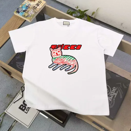 Hochwertiger Gucci Kurzarm-Baumwoll-Print im weißen Stil
