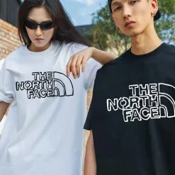 Premium Qualität The North Face Kurzarm Schwarz Baumwolle Logo Kollektion