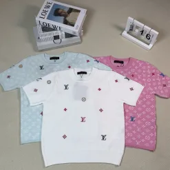 Premium Louis Vuitton Kurzarmhemd im weißen Baumwoll-Jacquard-Stil