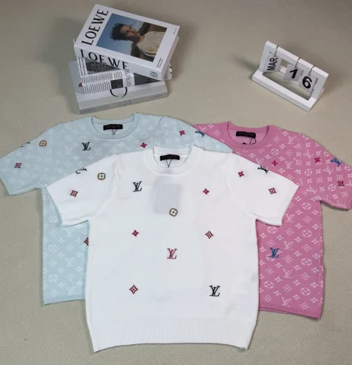 Premium Louis Vuitton Kurzarmhemd im weißen Baumwoll-Jacquard-Stil