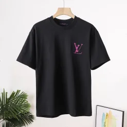 Premium Louis Vuitton Kurzarmhemd aus schwarzer Baumwolle im Logo-Stil