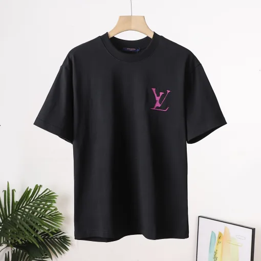 Premium Louis Vuitton Kurzarmhemd aus schwarzer Baumwolle im Logo-Stil