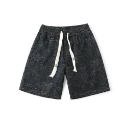 Hochwertige Louis Vuitton Shorts Gold Denim Bestickt Luxus