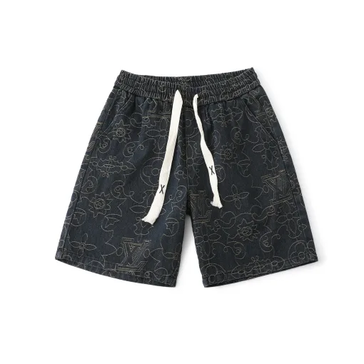 Hochwertige Louis Vuitton Shorts Gold Denim Bestickt Luxus