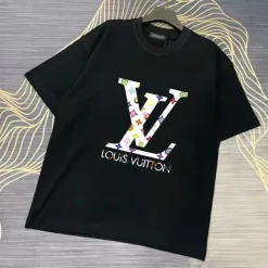 Premium Louis Vuitton Kurzarm-Logo-Kollektion aus schwarzer Baumwolle