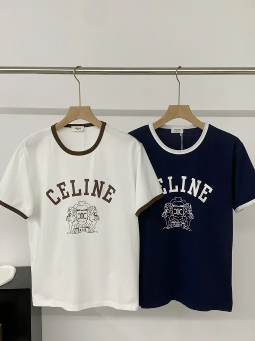 Meistverkaufte Celine T-Shirts Schwarzer Baumwolldruckstil